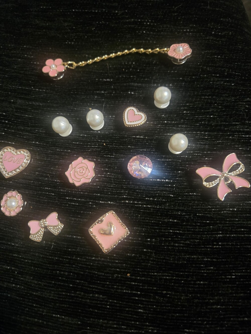 Jibbitz Shoe Charms Gold Pink Bows Pearls Hearts Chain - Picture 2 of 4